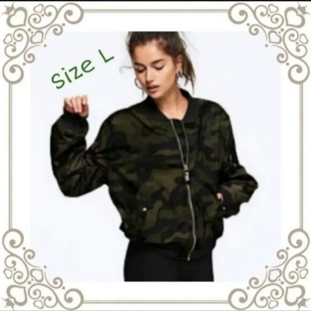 Vs pink camo bomber jacket size large NWOT